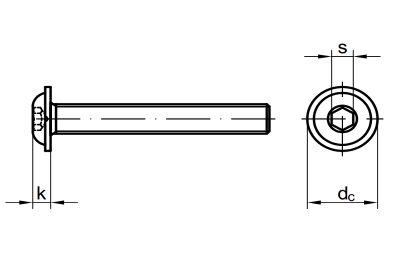 ISO 7380 - Linsenkopfschraube, technische Zeichnung.