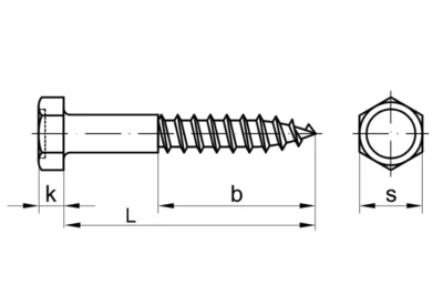 DIN 571 - Holzschraube Sechskant, technische Zeichnung.
