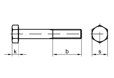 DIN 601/ISO 4016 – Sechskantschraube (Schaft), technische Zeichnung.