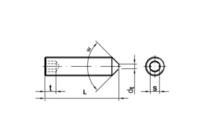 DIN 914/ISO 4027 - Gewindestifte, technische Zeichnung