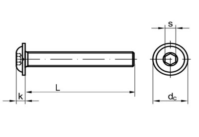 ISO 7380 - Linsenkopfschraube, technische Zeichnung.