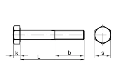 DIN 960/ISO 8765 - Außensechskant (Feingewinde), technische Zeichnung.