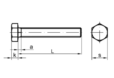 DIN 961/ISO 8676 - Außensechskant (Feingewinde), technische Zeichnung.