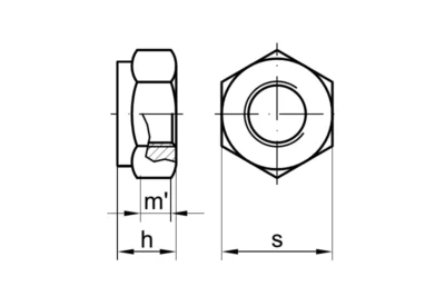 DIN 980/ISO 7042 - Sicherungsmutter, technische Zeichnung.